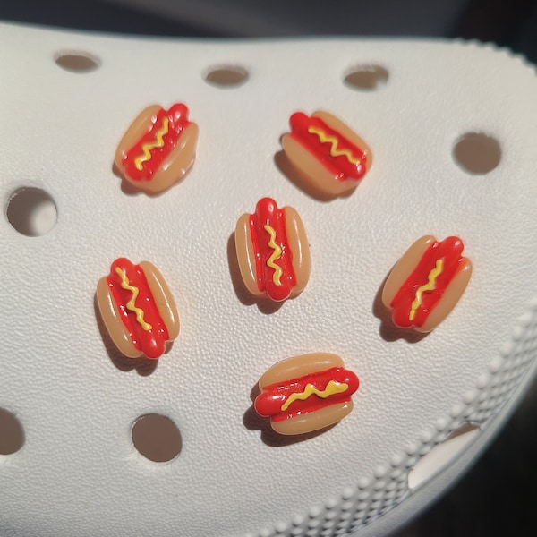 ONE Small Hot Dog Mustard Shoe Charm / Fun / Food / Snack / Red / Yellow / Tasty / Kids / Gift