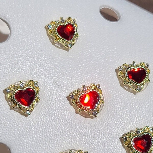 ONE Petite Red Ruby Victorian Heart Gold Trim Shoe Charm / Cute / Handmade / Royal  / Small / Bling / Gift