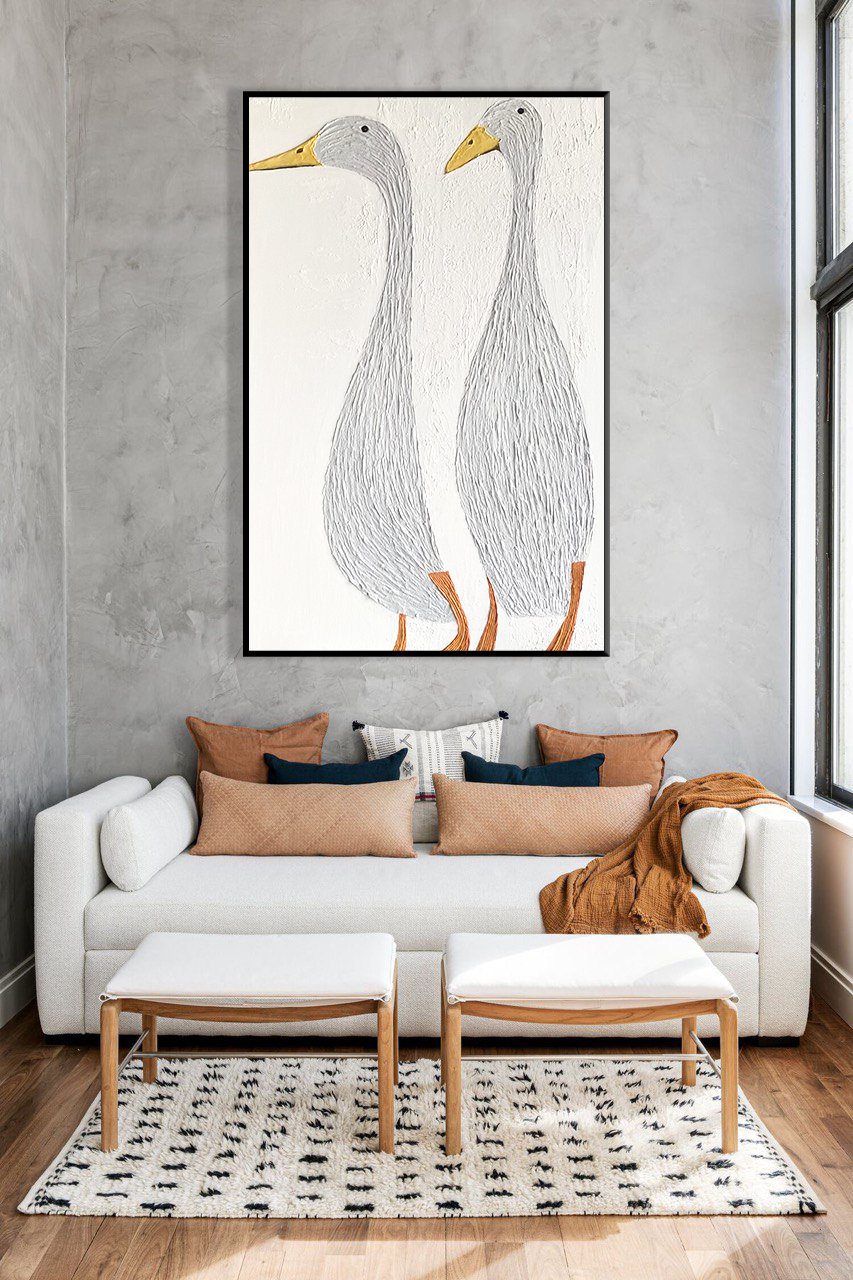Geese Painting: Abstract Texture Art, Minimalist Living Room Decor - Etsy