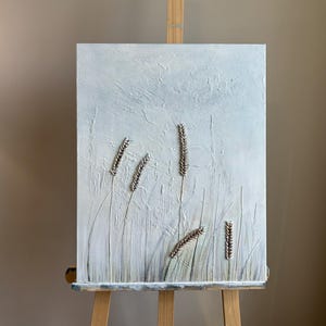 White Painting Wheat Texture Flowers Painting Decor in Living Room Gift for Mom Minimalist Painting Rustic Home Decor Wall Artwork Handmade