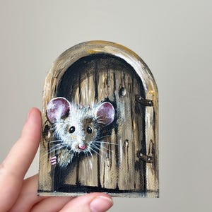 Petit tableau représentant une souris, décoration murale maison de la souris, décoration d'étagère pour les amateurs de livres, peinture 3D trou de souris, cadeau unique pour maman