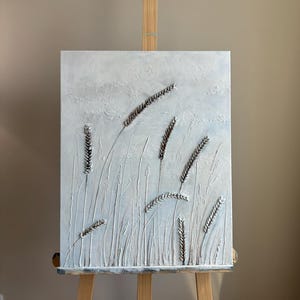 Textured Wheat Painting Minimalistic Painting White Original Painting Rustic Wheat Field Painting Decor living Room Wall Art Artwork Handmad