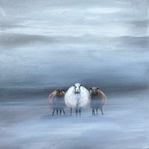 Sheep painting Farmhouse Wall art Trio Sheep Animal painting Vintage Wall decor Acrylic painting sheep Farm Original painting