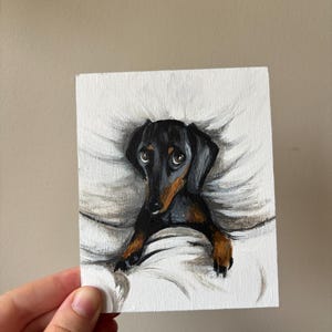 Miniature Dachshund Painting – Hand-Painted Dog Art on Easel – Pet Lover Gift