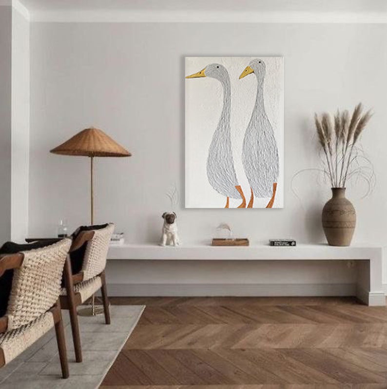 Geese Painting: Abstract Texture Art, Minimalist Living Room Decor - Etsy
