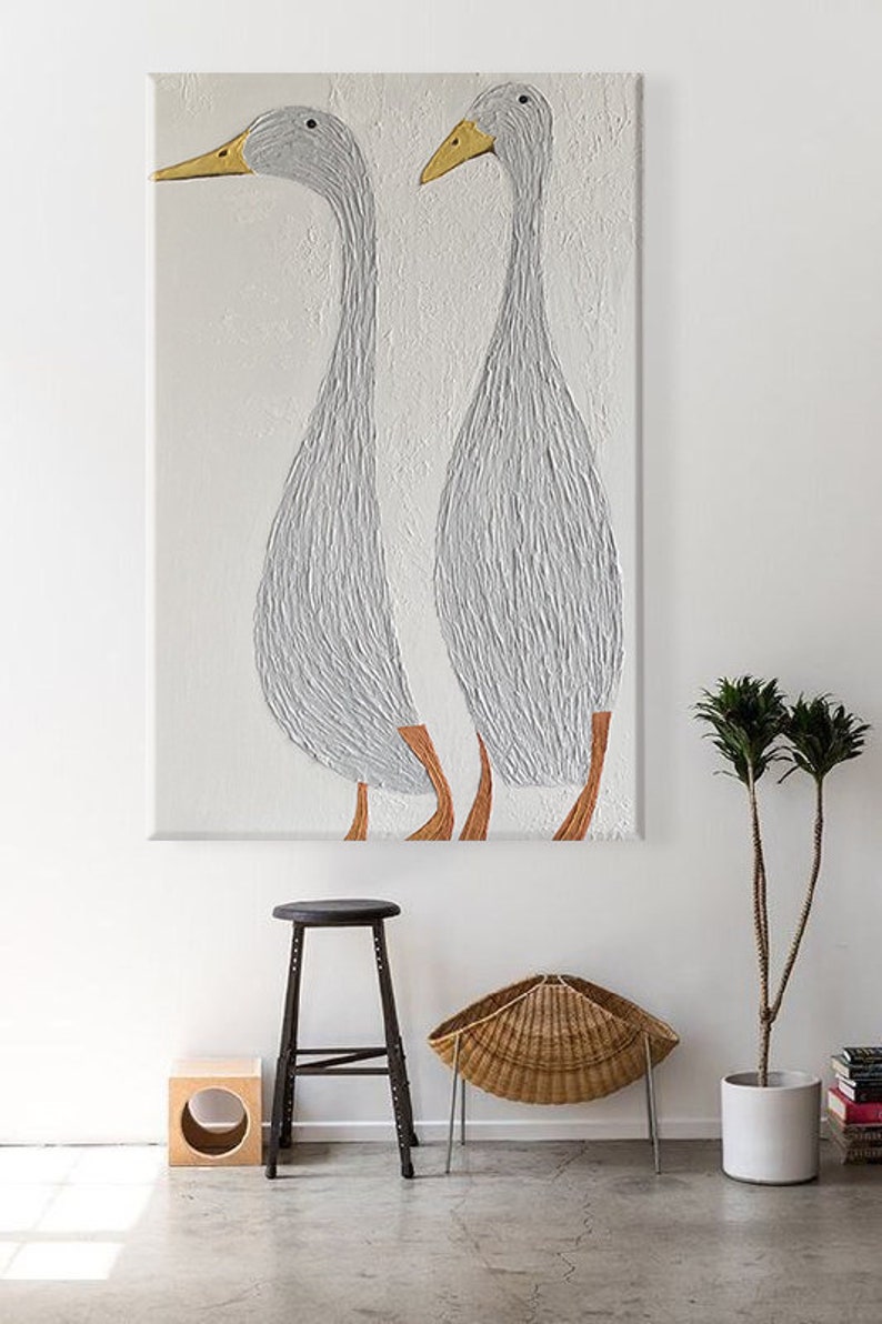 Geese Painting: Abstract Texture Art, Minimalist Living Room Decor - Etsy