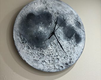 Textured Moon LED Clock: Handmade Acrylic Painting, Space Decor - Etsy