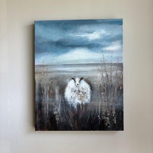 Original Sheep Painting on Canvas – 16x20 Inch Acrylic Art, Countryside Wall Decor, Rustic Farmhouse Gift
