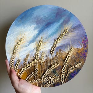 Peinture de champ de blé Texture de peinture, peinture de paysage, peinture 3D rustique, peinture de ferme, décoration de salon, cadeau, ami, art mural