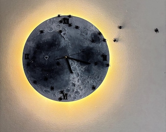 Halloween Moon LED Wall Clock: Spooky Gothic Decor with Remote