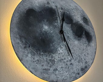 Textured Moon LED Clock: Handmade Acrylic Painting, Space Decor - Etsy