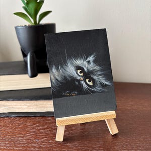 Petit tableau chat, peinture acrylique originale 3 x 3 pouces, décoration d'étagère, cadeau unique pour décoration de bureau de maman