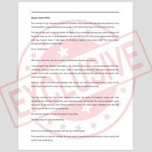 May include: A printed document with text, featuring the title "(Suguru Geto's POV)" and the word "EXCLUSIVE" stamped across the page. The text appears to be a narrative or story.