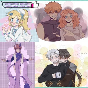 Retrato de pintura de anime personalizado | Seus personagens originais ou fictícios | Retrato de casal | Animal de estimação | Encomenda de arte digital | Estilo de arte ORIGINAL