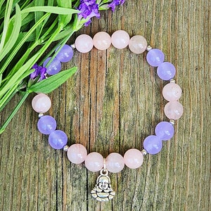 Pulsera de Buda de Cuarzo Rosa y Jade Púrpura
