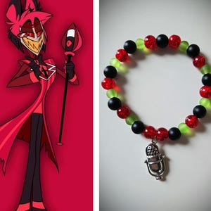 Hazbin Hotel Alastor Radio Demon Pulsera de piedras preciosas