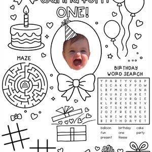 Set de table à colorier d'anniversaire pour enfants, feuille de fête personnalisée, activité, tapis de table, jeux d'anniversaire à colorier