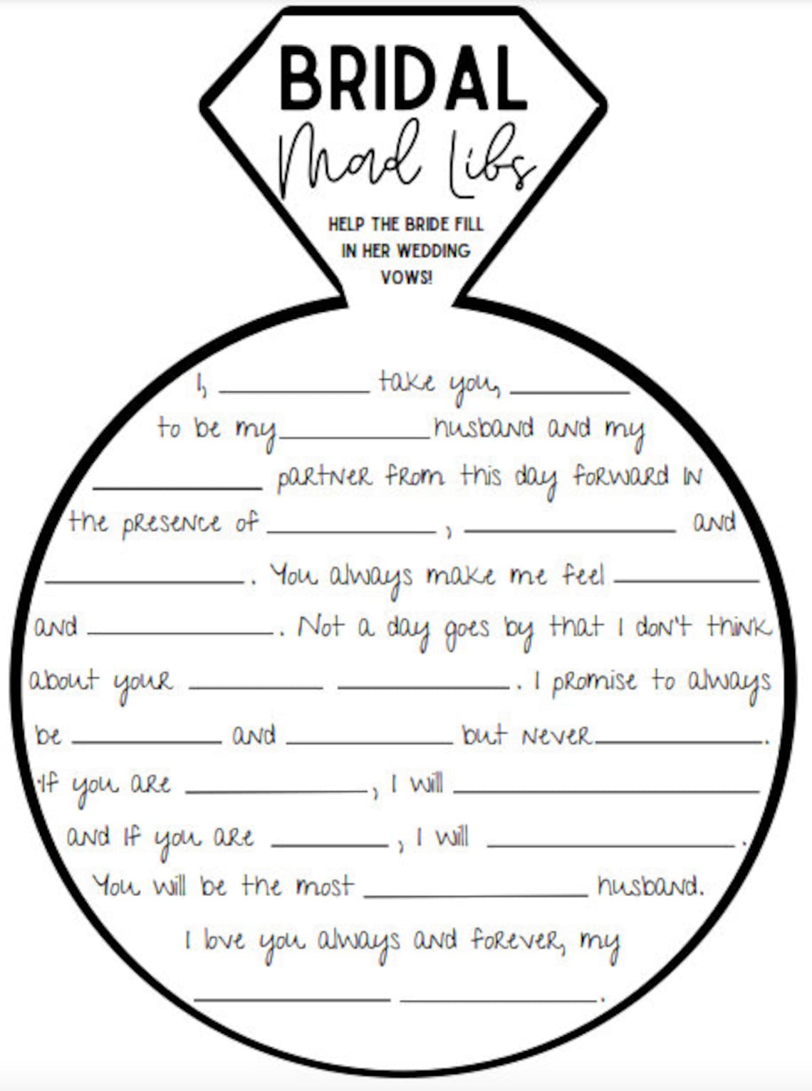 Bridal Mad Libs - Etsy