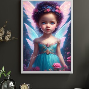Young girl Fairy Digital download, Enchanted Angelic Teal fairy, Fantasy, AI Art Print Printable Image stock photo JPEG, AI Art Printable