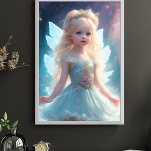 Young girl Fairy Digital download, Enchanted Angelic Blue fairy, Fantasy, AI Art Print Printable Image stock photo JPEG, AI Art Printable