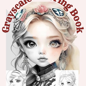 Gorgeous Girls, beautiful women, 30 pages grayscale coloring book, Printable PDF, grayscale, Adorable coloring page