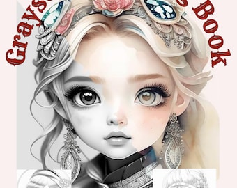 Grayscale Coloring Book, Beautiful Women Faces, 30 Pages (Printable PDF)