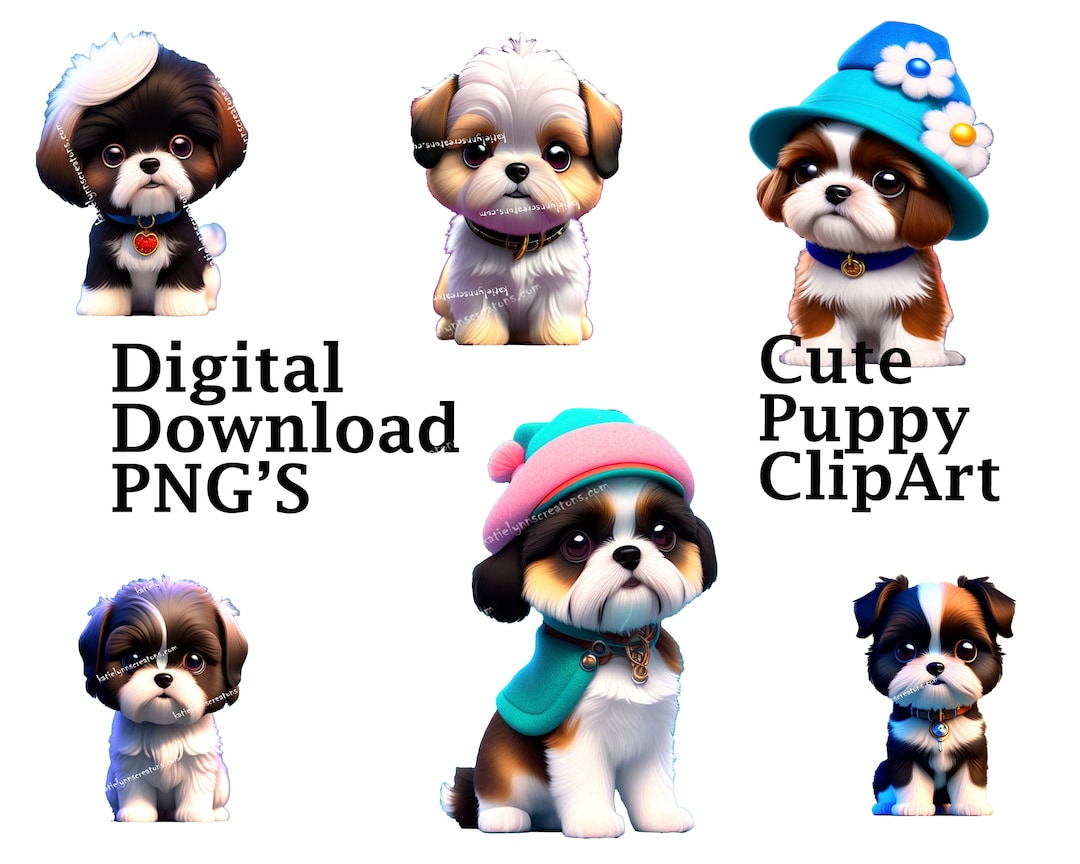 Shih Tzu Clipart, Cute Puppy Shih Tzu Clipart Bundle, Pet Clipart, Shih ...