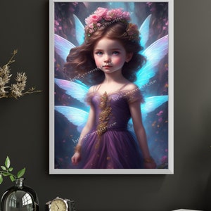Young girl Fairy Digital download, Enchanted Angelic Purple, Fantasy, AI Art Print Printable Image stock photo JPEG, AI Art Print Printable
