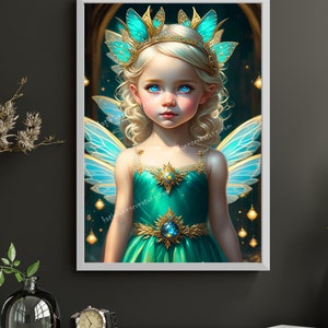 Young girl Fairy Digital download, Enchanted Angelic green fairy, Fantasy, AI Art Print Printable Image stock photo JPEG, AI Art Printable