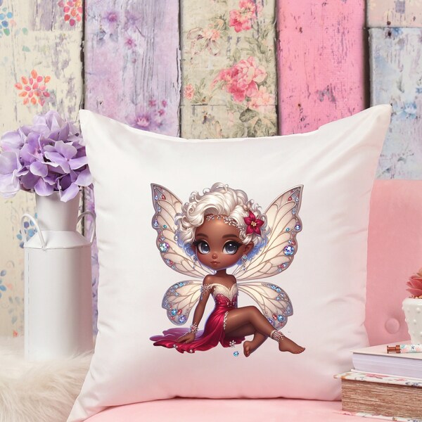 Black Fairy Pixie Chibi girl in maroon  png clipart - melanin fairy Maroon png