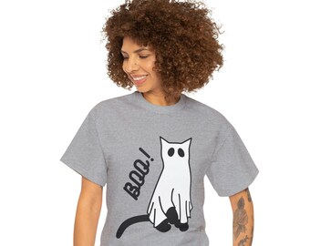 Boo! Halloween Ghost Cat Shirt, Boo! Fall Cat Tshirt for cat lovers, Boo! Ghost Halloween shirt for cat owner, Halloween Black cat shirt