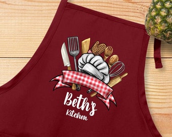 Personalized Kitchen Apron,Custom Cooking Apron with Pocket,Custom Kitchen Apron,Gift Apron for Mom Grandma Dad,Dad BBQ Apron,Gift for Chef