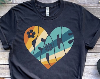 Peace Shirt, Peace Heart Shirt, Boho Shirt, Vintage Hippie Shirts, Kindness Shirt, Groovy Shirt, Boho Shirt, Shirts For Women, Vintage Tees