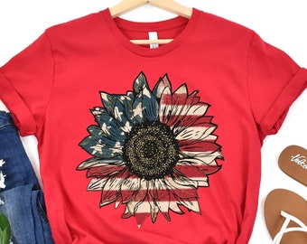 America Sunflower Shirt, Gift For 4th of July, USA Flag Flower, Patriotic Gift, 4th Of July Graphic T-Shirt, Freedom Shirt, Independence Day