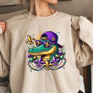 Mardi Gras Crocodile Sweatshirt: Carnival Alligator Tee