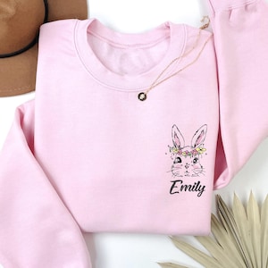 Embroidered Easter Day Sweatshirt,  Embroidered Happy Easter Sweatshirt,Embroidered Rabbit Sweatshirt,Embroidered Easter Bunny, Cute Bunny