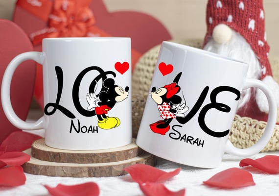 Personalized Couple Mouse Matching Mug Set,Minnie and Mickey Mouse couples set mugs,Love Valentines Day Cups,Lo Ve Coffee Mug,Husband Wife