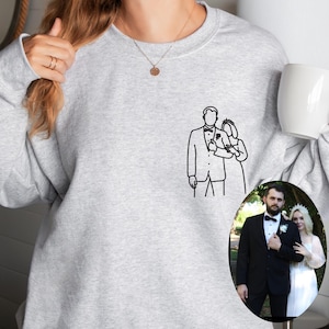 Custom Embroidered Portrait Sweatshirt: Personalized Outline Photo, Couple Shirt