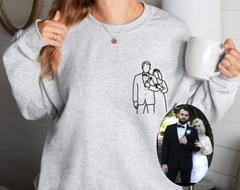Custom Embroidered Portrait Sweatshirt: Personalized Outline Photo, Couple Shirt