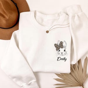 Embroidered Easter Day Sweatshirt, Embroidered Rabbit Sweatshirt,Embroidered Easter Bunny, Cute Bunny, Embroidered Happy Easter Sweatshirt