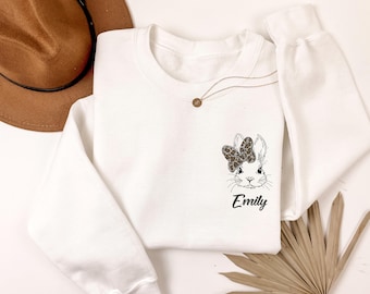 Embroidered Easter Day Sweatshirt, Embroidered Rabbit Sweatshirt,Embroidered Easter Bunny, Cute Bunny, Embroidered Happy Easter Sweatshirt