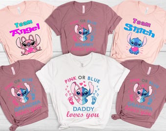 Custom Gender Reveal Shirt,Keeper Of The Gender,Disney Stitch Angel Tee,Baby Shower Tshirt, Boy or Girl Pregnancy,Custom Pink or Blue Stitch