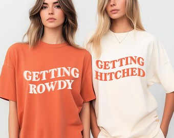 Comfort Colors®Getting Hitched Getting Rowdy Shirt,Nashville Bachelorette Shirt,Country Bridal Party Shirt,Bridesmaid Gifts,Bridal Party Tee