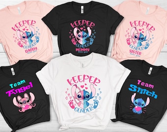 Keeper of the Gender Shirt,Team Boy Team Girl,Gender Reveal Party Shirt,Baby Announcement Shirt,Disney Stitch Angel Tee,Baby Shower Shirt