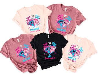 Custom Gender Reveal Shirt,Disney Stitch Angel Tee,Keeper Of The Gender,Custom Pink or Blue Stitch,Baby Shower Tshirt, Boy or Girl Pregnancy
