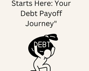May include: An illustration with the text "Financial Freedom Starts Here: Your Debt Payoff Journey." A stick figure struggles to carry a large black bag labeled "DEBT." The author's name, Sabrina Norman, is at the bottom.