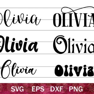 May include: Six different variations of the name Olivia in black text on a white background. The name is written in different fonts and styles, including cursive, bold, and block letters.