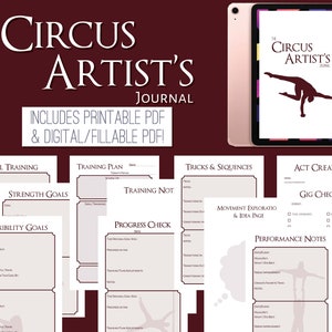 The Circus Artist's Journal - Digitale en afdrukbare PDF, trainingslogboek voor acrobaten, luchtfotografen en circusartiesten, Circuscadeau