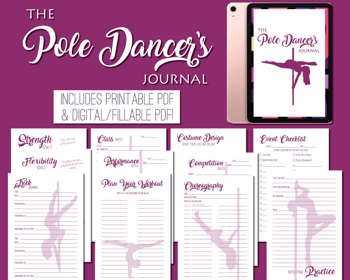 Pole Dancer's Journal - Digital & Printable PDF, Pole Dance Log Book ...