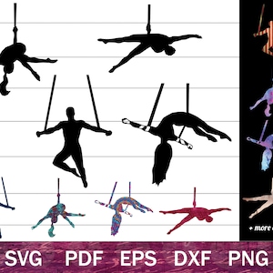 Luftreifen SVG Bundle, Luftakrobatik SVG, Luftakrobatik Shirt Design digitale Dateien, Luftkunst PNG, Luftreifen Clip Art, Zirkus Silhouette
